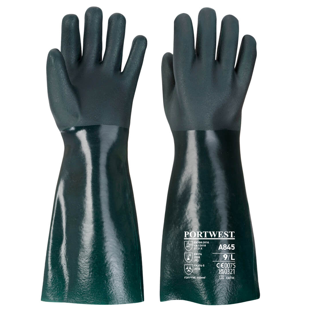 Rękawica pokryta podwójną warstwą PCV 45 cm — Zielony