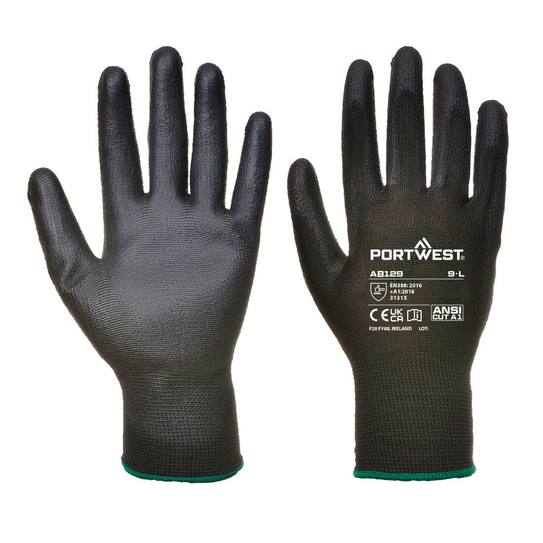 Rękawice ochronne powlekane PU - 288 par — Czarny