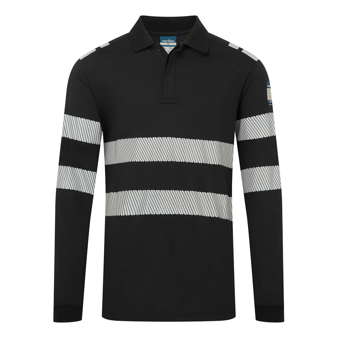 Koszulka trudnopalna Polo z długim rękawem PW3 Modaflame Knit — Czarny