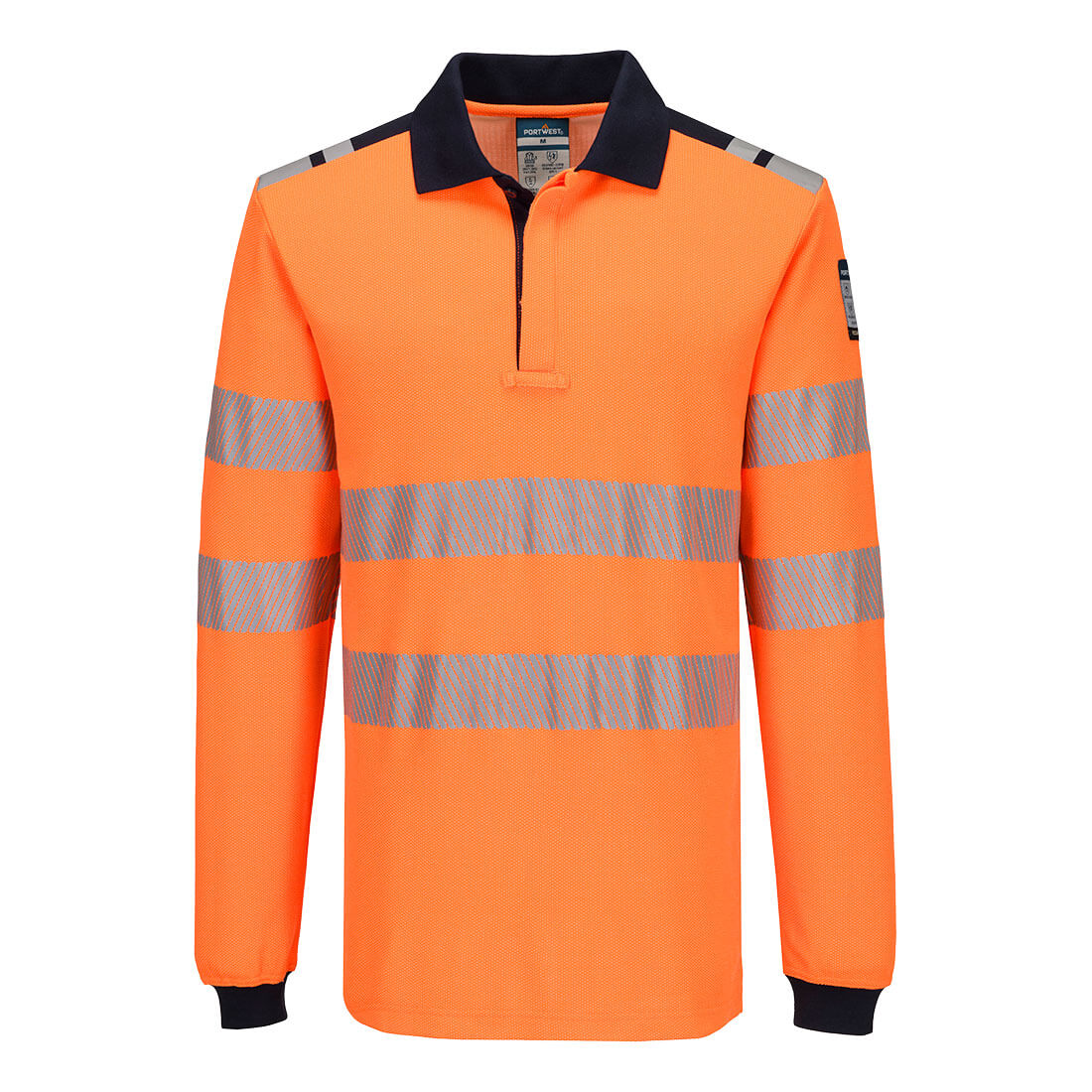 Koszulka polo z długim rękawem PW3 Modaflame Knit HVO FR — Pomarańczowy/Granat