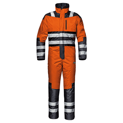 ROWANIEMI coverall, HI-VIS ORANGE/BLUE