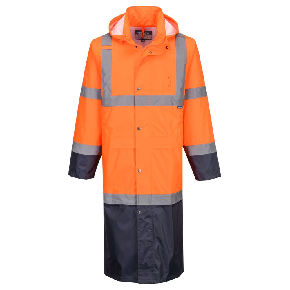 Hi-Vis Contrast Raincoat 122cm — Pomarańczowy/Granat