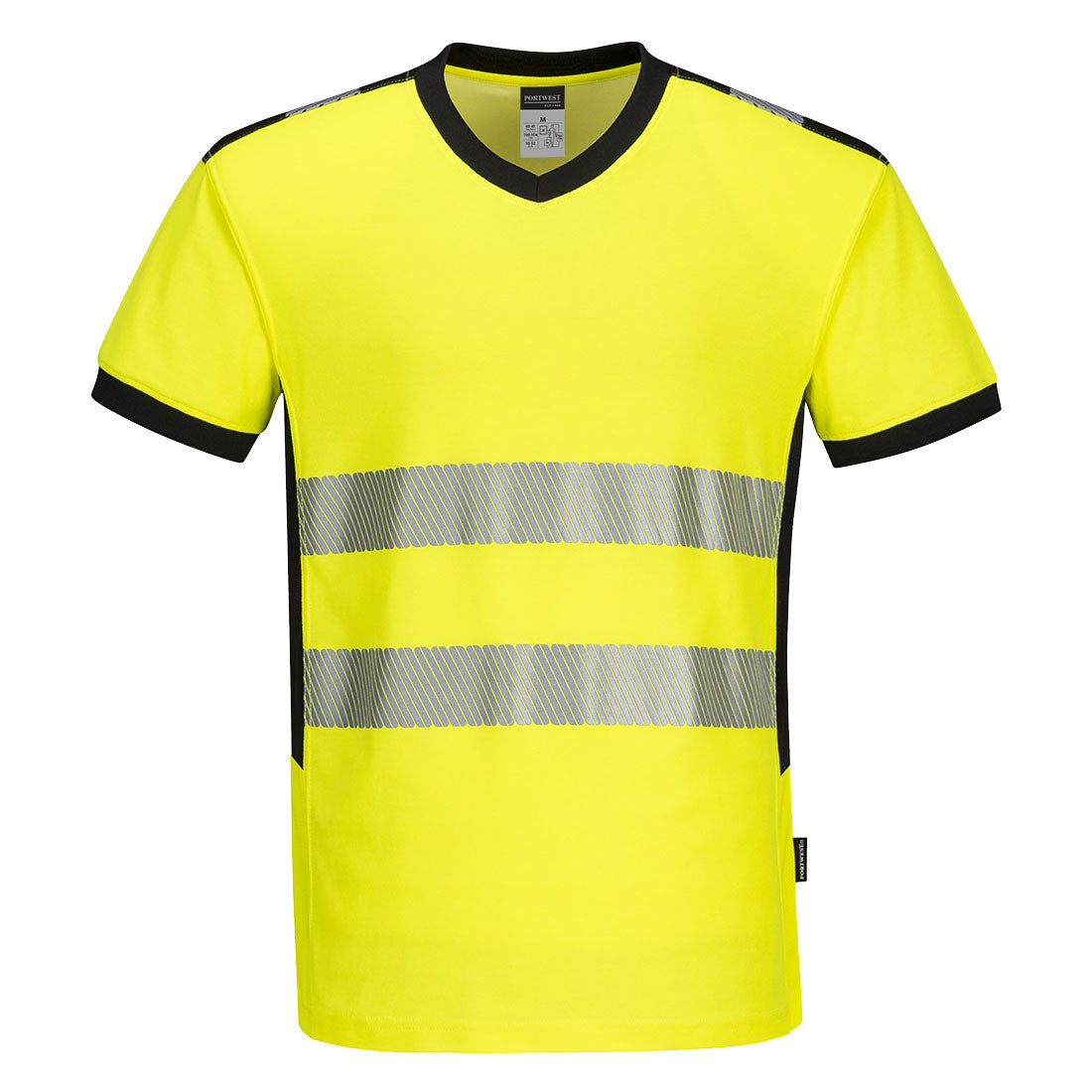 T-shirt ostrzegawczy PW3 z dekoltem w szpic — Żółty/Czarny