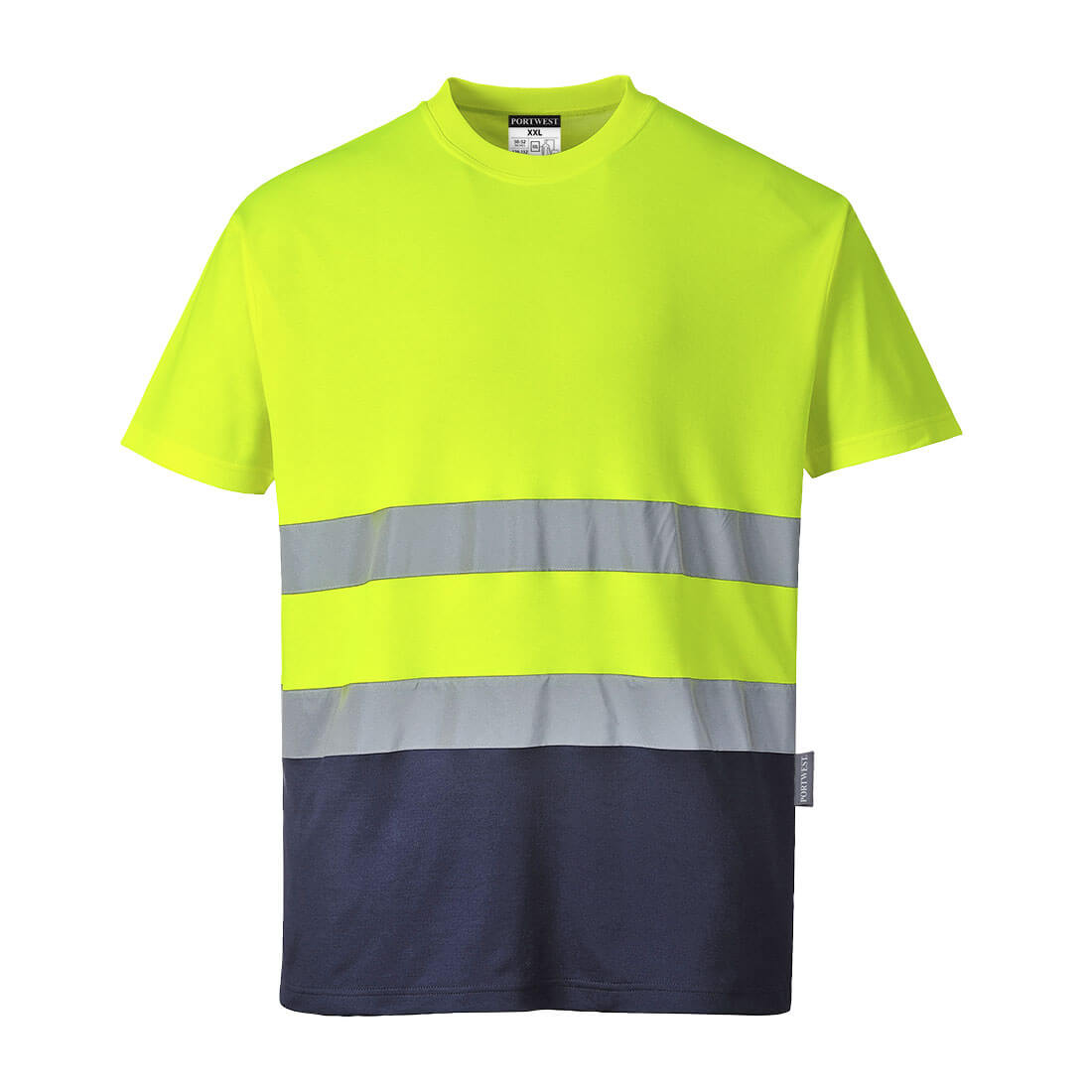 T-shirt dwukolorowy ostrzegawczy Cotton Comfort — Żółty/Granatowy