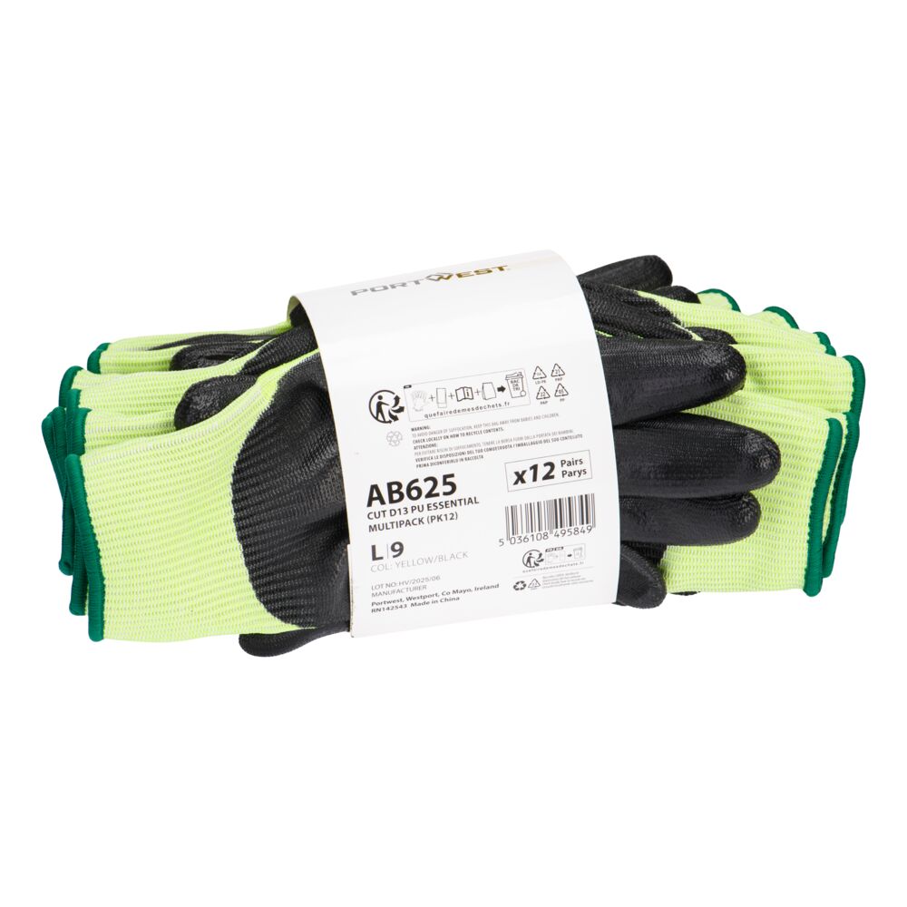 Rękawice antyprzecięciowe D13 PU Essential Multipack (PK12) — Żółty/Czarny