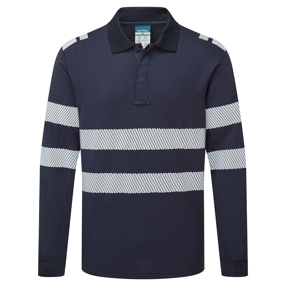 Koszulka trudnopalna Polo z długim rękawem PW3 Modaflame Knit — Granatowy