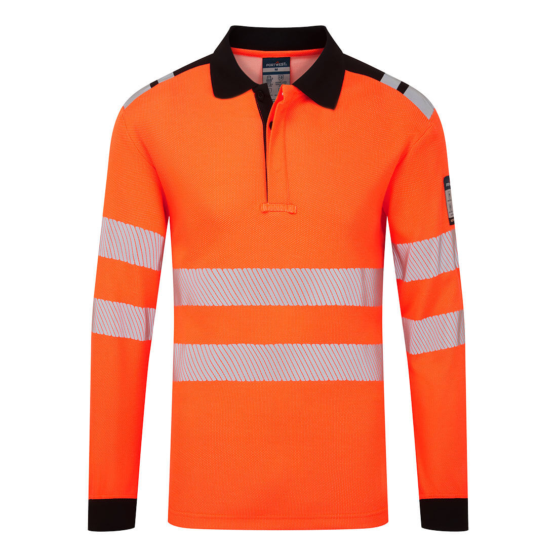 Koszulka polo z długim rękawem PW3 Modaflame Knit HVO FR — Pomarańczowy/Czarny