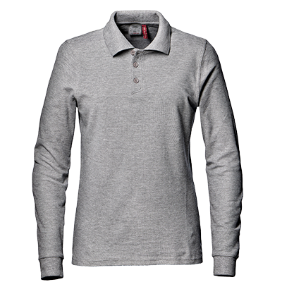 Poloshirt long sleeve ladies, MELANGE GREY