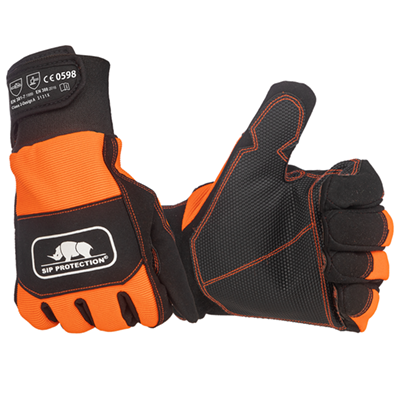 CHAINSAW PROTECTIVE glove 2XD4, HI-VIS ORANGE/BLACK