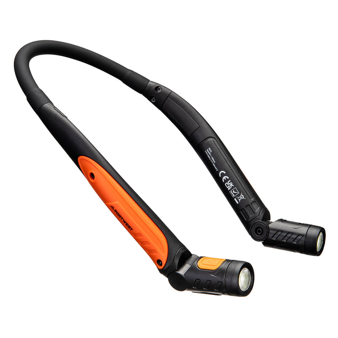Latarka LED USB na szyję — Czarny/Pomarańcz