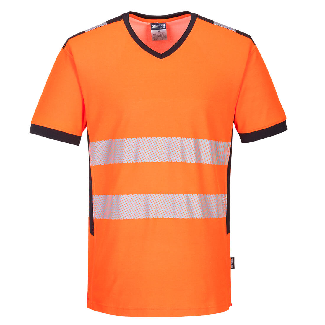 T-shirt ostrzegawczy PW3 z dekoltem w szpic — Pomarańczowy/Czarny