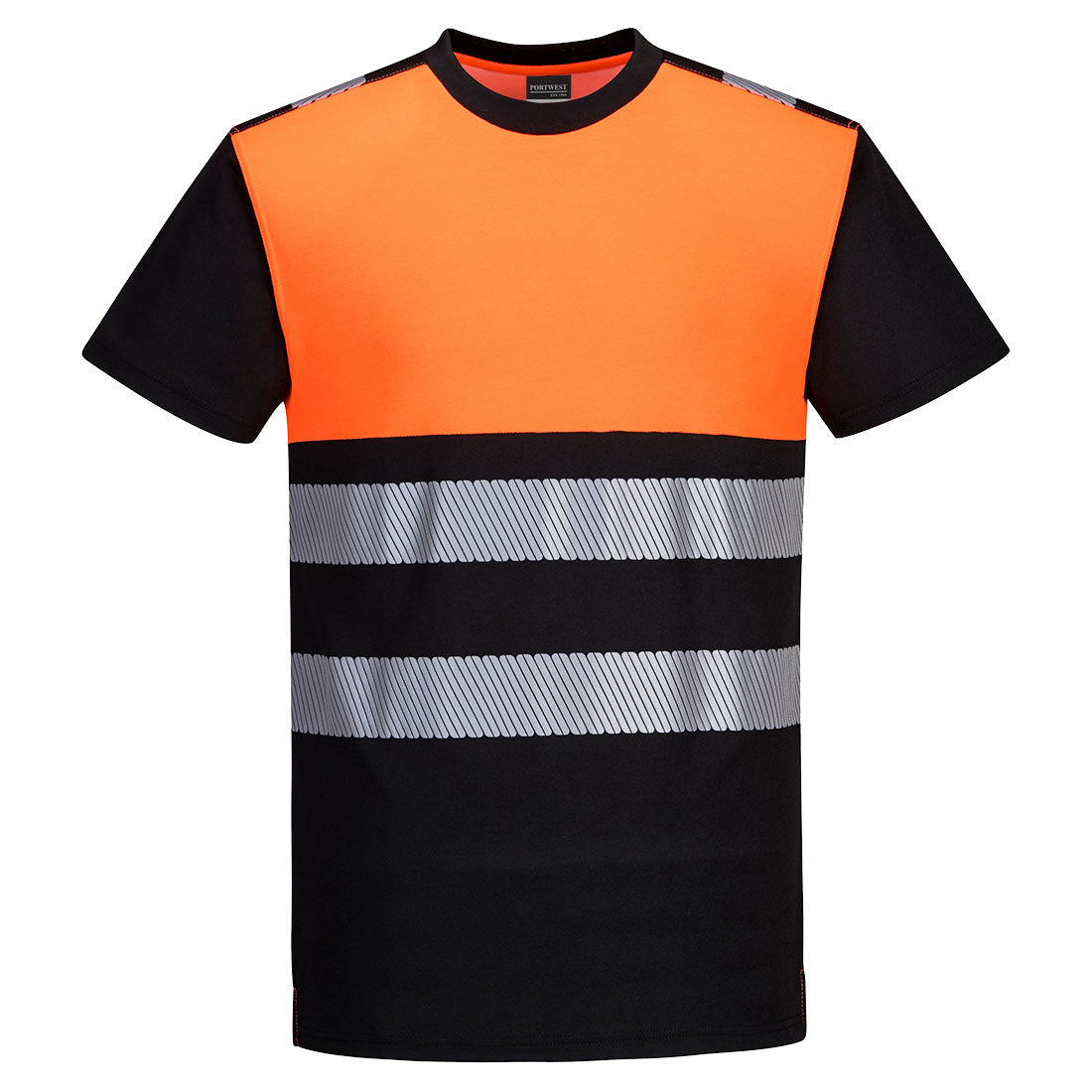 T-shirt ostrzegawczy PW3 klasy 1 — Czarny/Pomarańcz