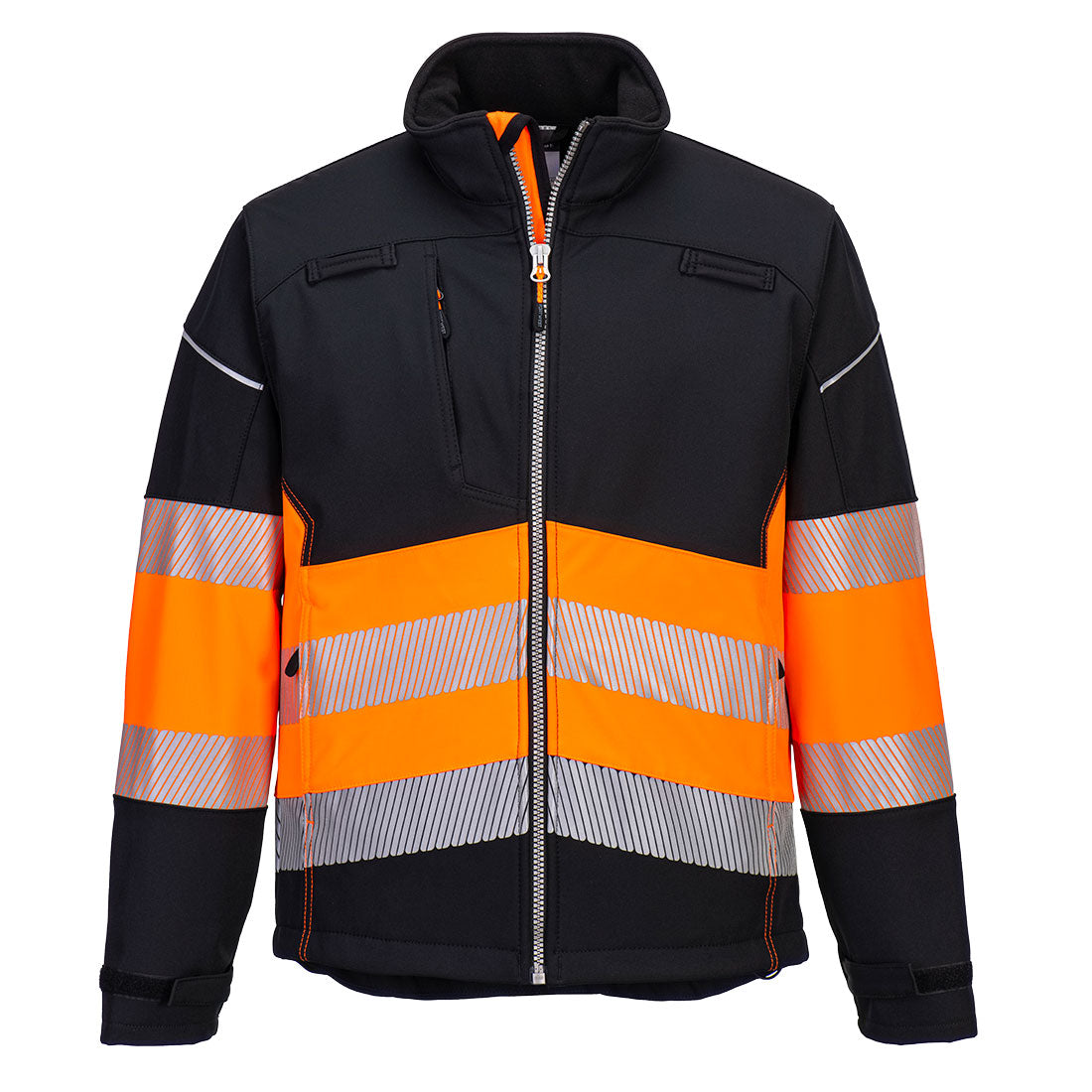 Kurtka ostrzegawcza softshell PW3 klasa 1 (3L) — Czarny/Pomarańcz