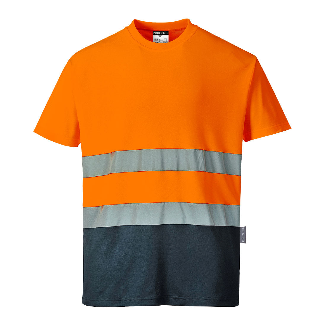 T-shirt dwukolorowy ostrzegawczy Cotton Comfort — Pomarańczowy/Granat