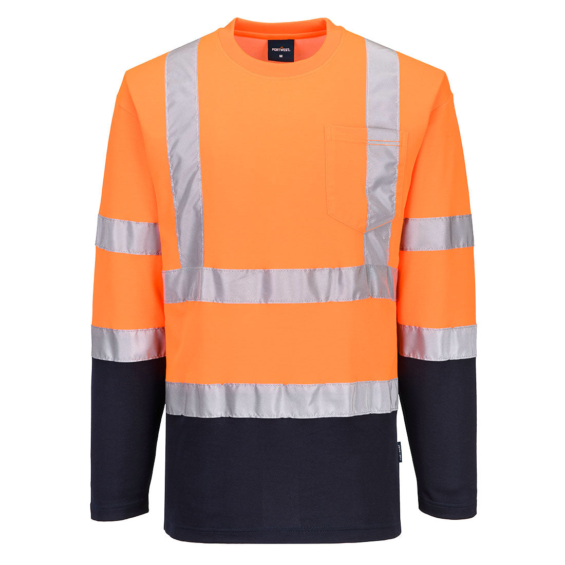 Dwukolorowa koszulka t-shirt Cotton Comfort z długimi rękawami — Pomarańczowy/Granat