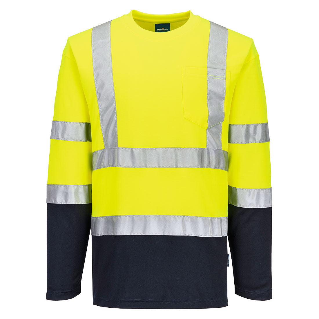 Dwukolorowa koszulka t-shirt Cotton Comfort z długimi rękawami — Żółty/Granatowy