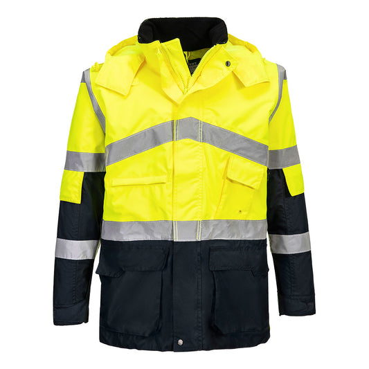 Zweifarbige Warnschutzjacke atmungsaktiv